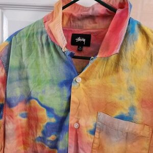 Stussy "Leary" TIE DYE LOOK short sleeve shirt Size XL